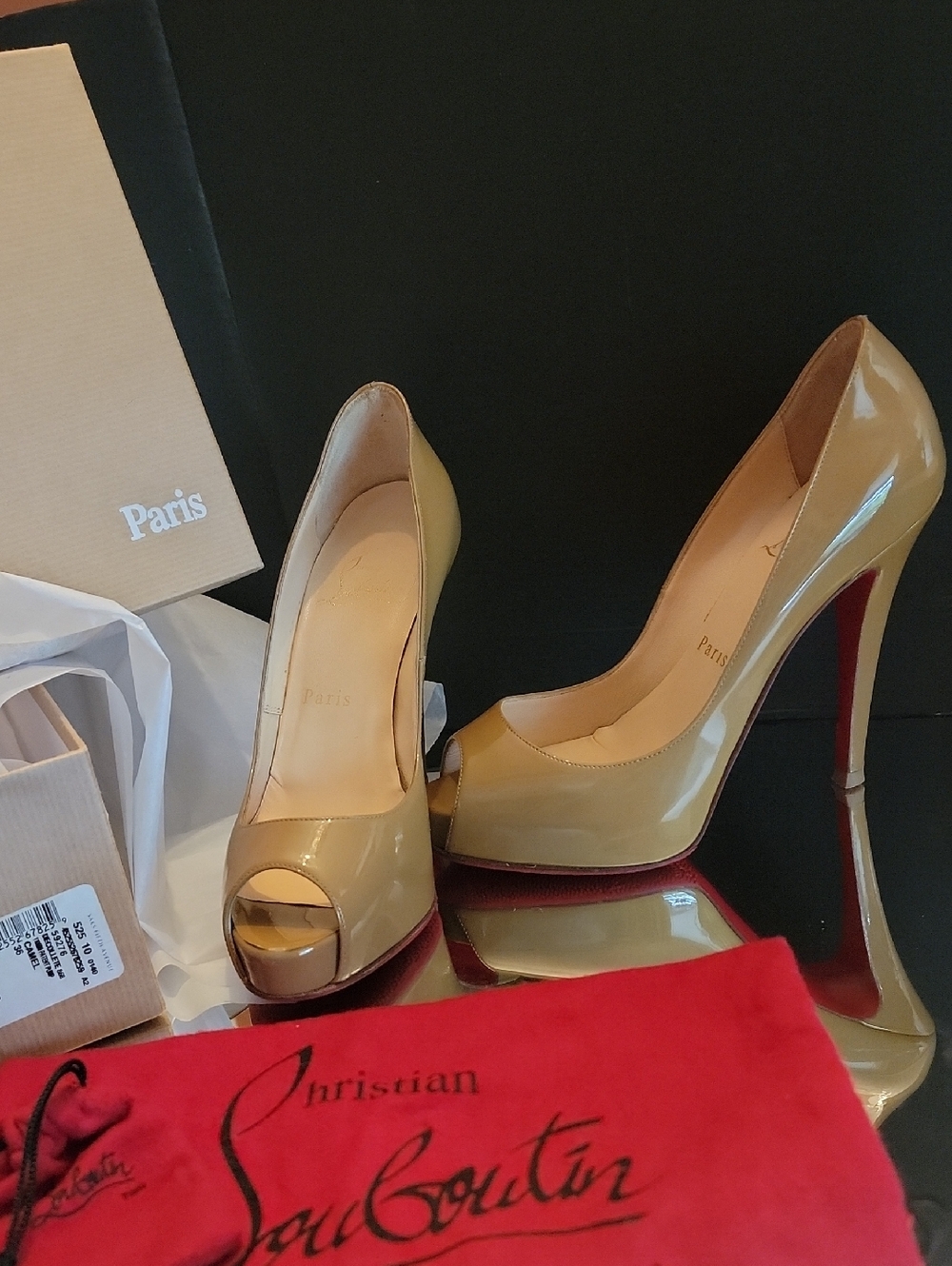 Christian Louboutin Decollete Camel Patent Leather 100heel Sz 36
